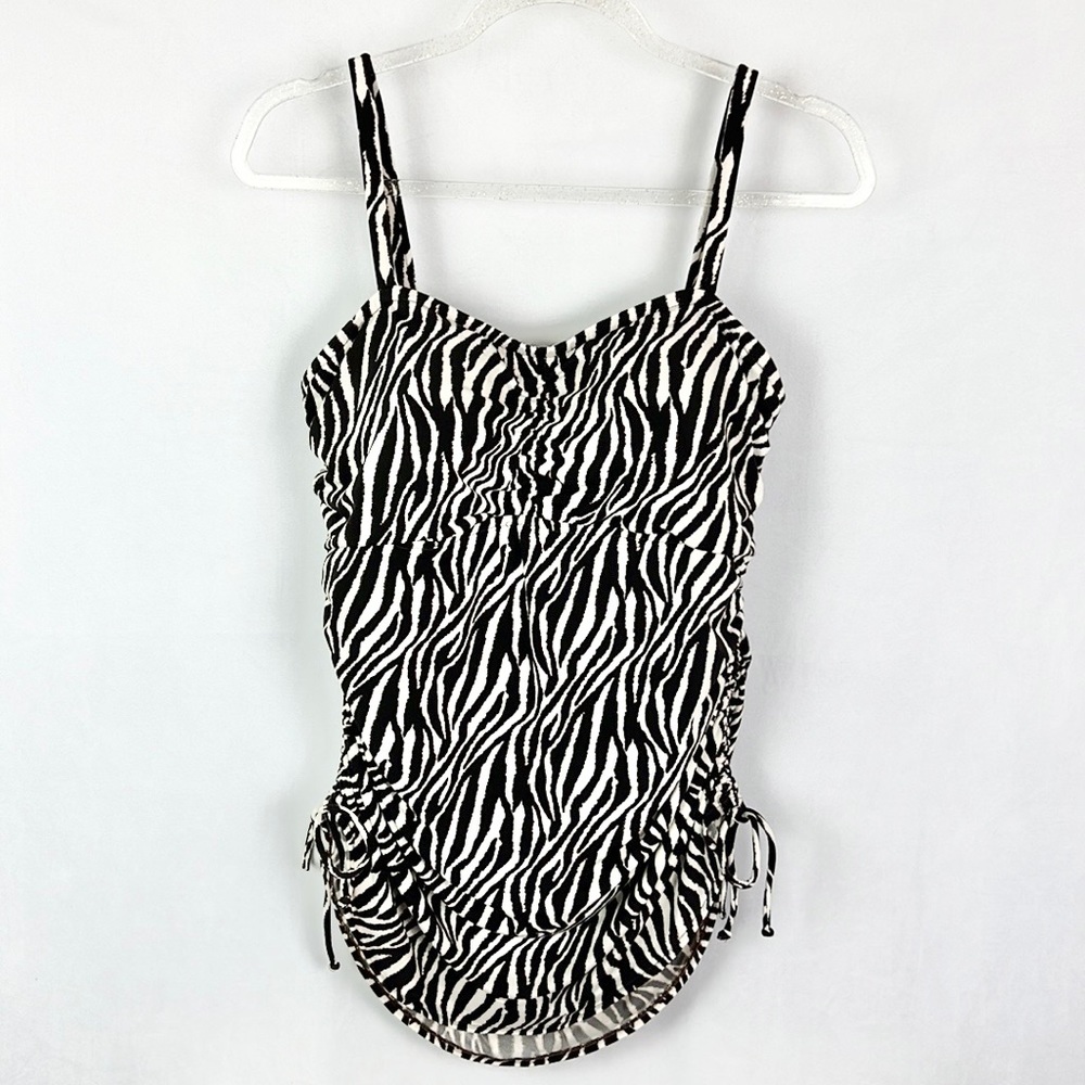 CATALINA | 🦓 Brown White Zebra Print SUDDENLY SLIM Cinched Waist Swim Tank Top